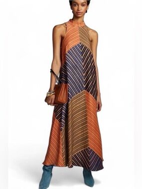 FARM RIO Anthropologie Sleeveless Halter Stripped Maxi Dress Size XS